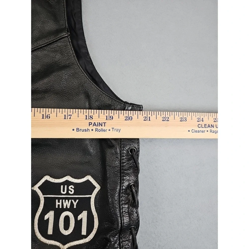 FMC Black Leather Motorcycle Vest Size 40 Harley Davidson 9/11 Memorial HWY 101